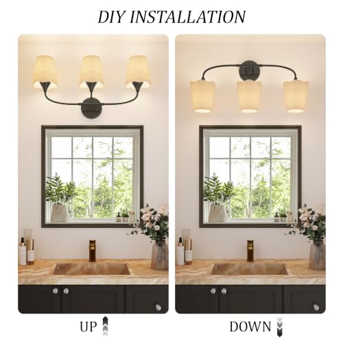 Black Bathroom Light Fixtures Over Mirror (Black / 3 Light)