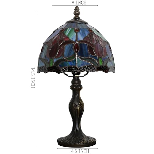 Small Tiffany Table Lamp Stained Glass Memory Lamp Red Tulip Style