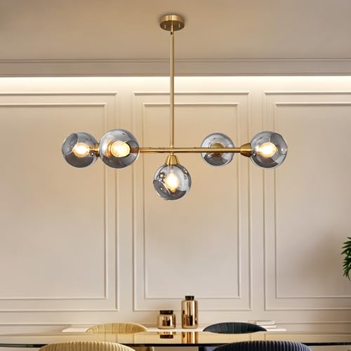 5 Lights Gold Linear Chandelier Modern Dining Room Light Fixture 36.6 Inch