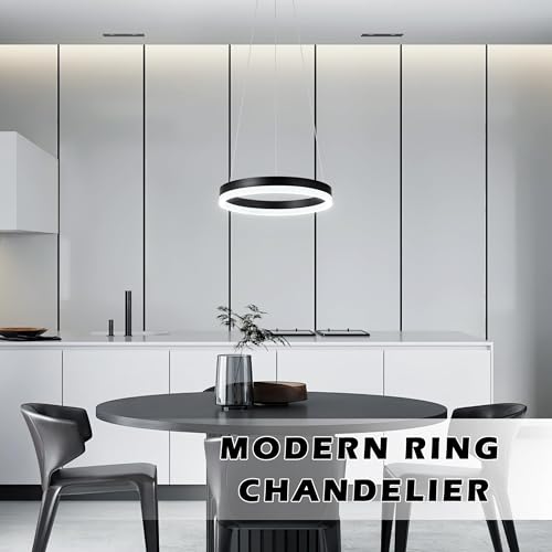 12" Black Led Ring Chandelier Ring Modern Led Chandelier 3 Pack Modern Pendant Lights Led Pendant Lights Adjustable Height Light Contemporary Light Fixture for Kitchen Island Dining Room