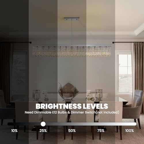 Rectangle K9 Crystal Chandelier Modern Rectangular Pendant Light Fixture for Dining Room Kitchen Island Chrome L59'' x W10'' x H9''