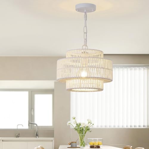 12.4" Large Boho Rattan Farmhouse Chandeliers for Dining Room