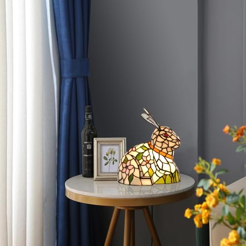 A0012 Tiffany Style Lovely Ratbbit Table Lamp Handmade Stained Glass Animal Night Light