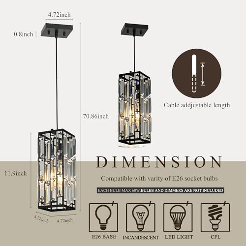 Black Hanging Kitchen Island Modern Concise Crystal Pendant Light Fixture (3 Count)