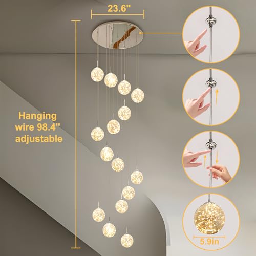 15 Light Foyer Chandeliers for High Ceilings LED Staircase Chandelier Large Chandeliers for High Ceilings (127 Count)