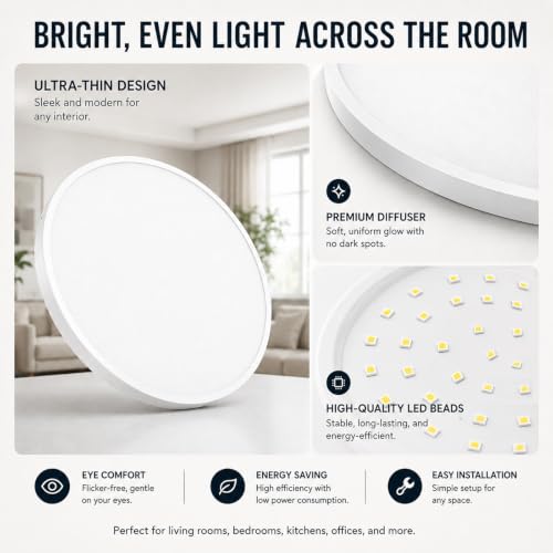 2 Pack 12Inch Flush Mount Light Fixture White (White / 12 inches)