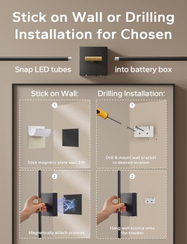 Peel and Stick Wall Sconces Battery Operated Set of 2 (2 Count)