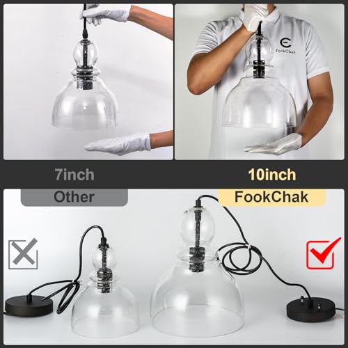 10" Seeded Glass Pendant Lights Kitchen Island Black Pendant Ceiling Light with Hand