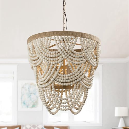 Boho Wood Beaded Chandelier