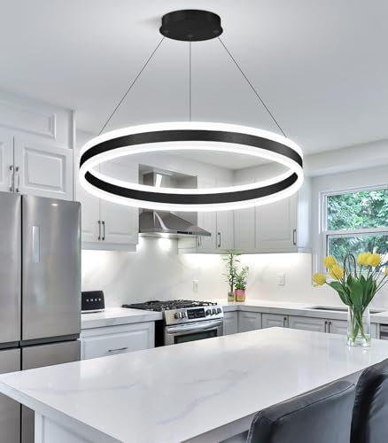 D23.6'' Modern Ring Chandelier for Dining Room LED Dimmable Pendant Lighting High Ceiling Chandelier for Living Room Foyer Bedroom Entryway 3000K