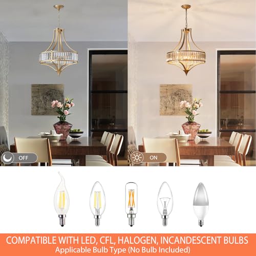 21.6" Gold Crystal Chandeliers Modern Vintage Chandelier with Round Metal Shade Art Deco 6 (6 Count)