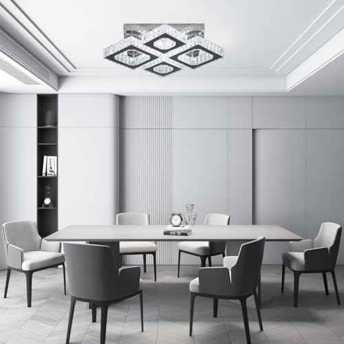 22" Square 4 Light Flush Mount Chandelier Ceiling Light Dimmable remote