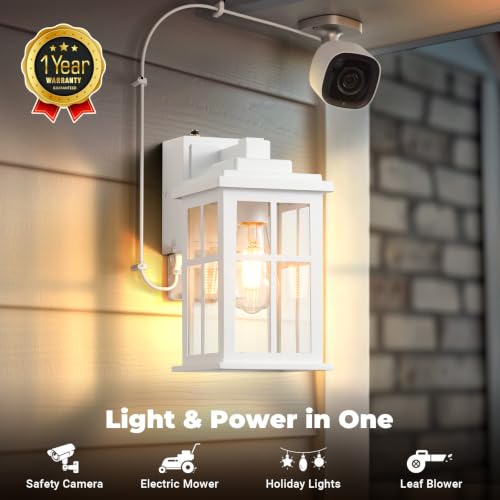 White Dusk to Dawn Outdoor Lighting with GFCI Outlet
