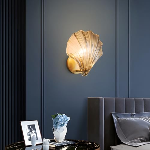 Modern Indoor Wall Lamp Luxury Crystal Gold Wall Sconce Bathroom Shell Wall Light Fixtures for Bedroom
