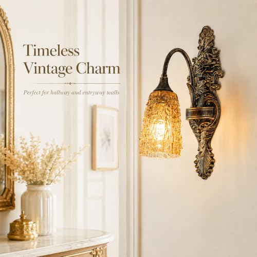 Rustic Antique Gothic Glass Wall Sconce for Bedroom