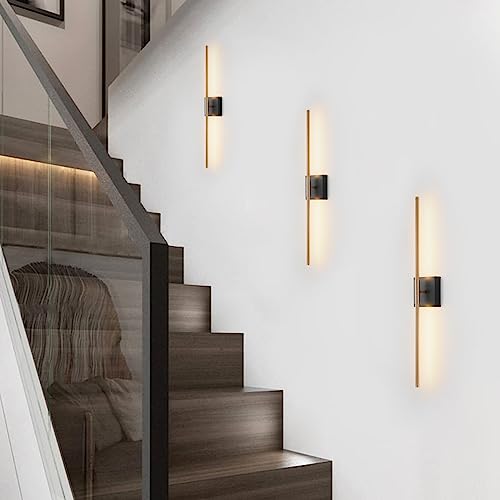 Modern Light Fixture Set of Two 27.8x4.3x3.4in Black and Brass Gold Sconces 1200Lm LED Wall Lights for Bathroom (2 Count)