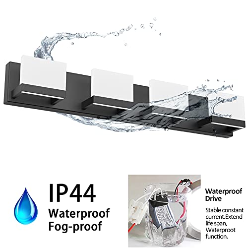 Dimmable Black LED Vanity Light for Bathroom Up and Down 4 Lights Black Modern Bathroom Wall Light Fixtures Over Mirror