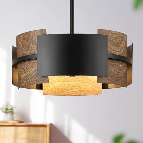 12" 4 Light Industrial Drum Chandelier with Walnut Grain Finish (4 Count)
