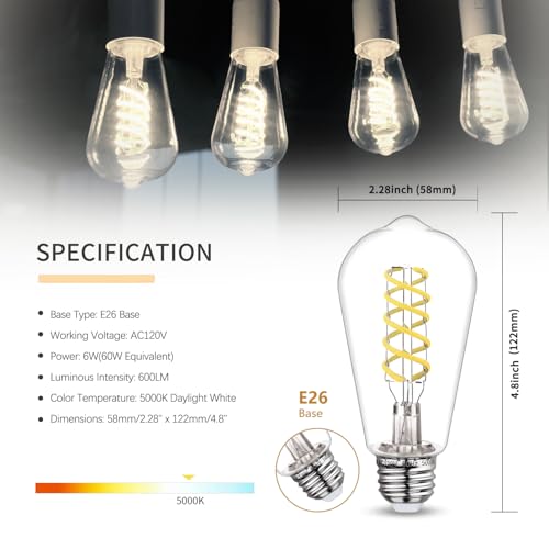 12 PCS ST58 Dimmable Spiral Vintage E26 LED Bulb 60 Watt LED Edison Bulbs (12 Count)