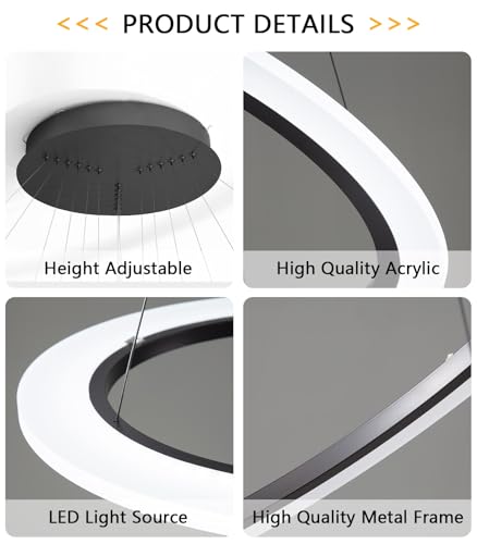 Modern LED Dimmable Chandelier 6 Ring High Ceiling Large Chandelier for Living Room Hanging Light Fixture for Foyer Staircase Black