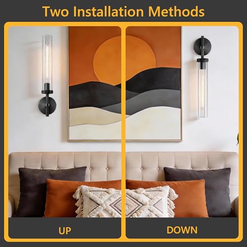 Bathroom Wall Sconces Set of 2 Hardwired Black Sconces