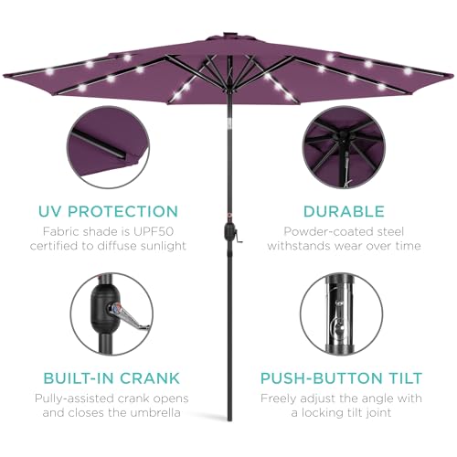 10ft Solar Polyester LED Lighted Patio Umbrella w