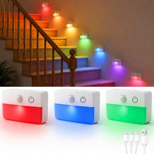3 Pack Rechargeable Motion Sensor Stair Lights for Indoor (3 Count)