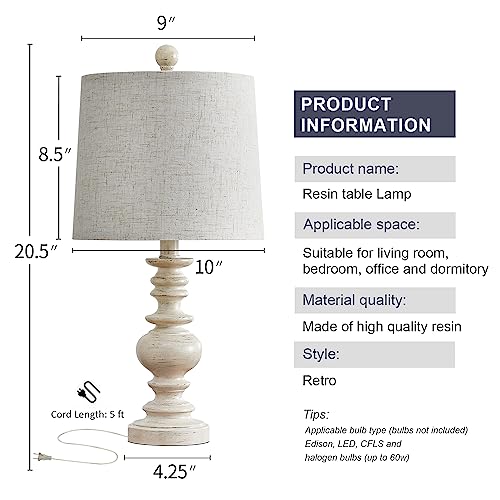 Tradition 20.5" Rustic Table Lamp Set of 2 for Living Room Farmhouse Bedside Desk Lamps Bedroom Nightstand Vintage Lamps Linen Washed（Suitable for Decorating Small Areas） (2 Count)