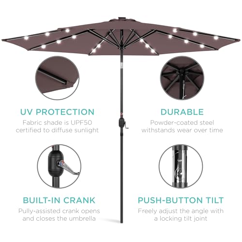 10ft Solar Polyester LED Lighted Patio Umbrella w