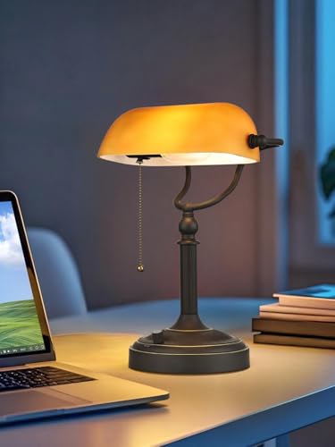 Matted Amber Stepless Dimmable Glass Bankers Desk Lamp