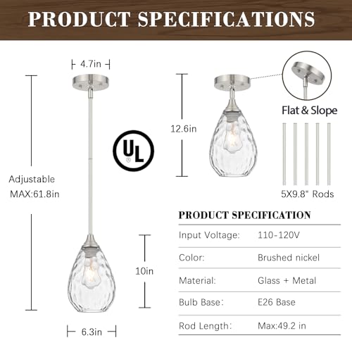 Brushed Nickel Pendant Lights Kitchen Island 2 Pack (2 Count)