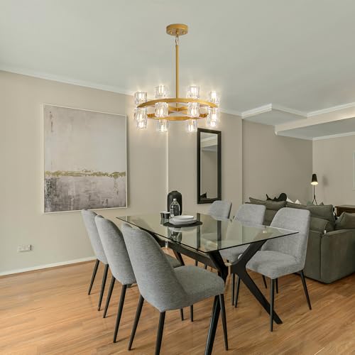 18 Inch Gold Crystal Wagon Wheel Chandelier with Crystal Shades