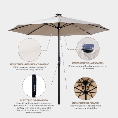 10Ft Electric Patio Umbrella With Remote And LED Light