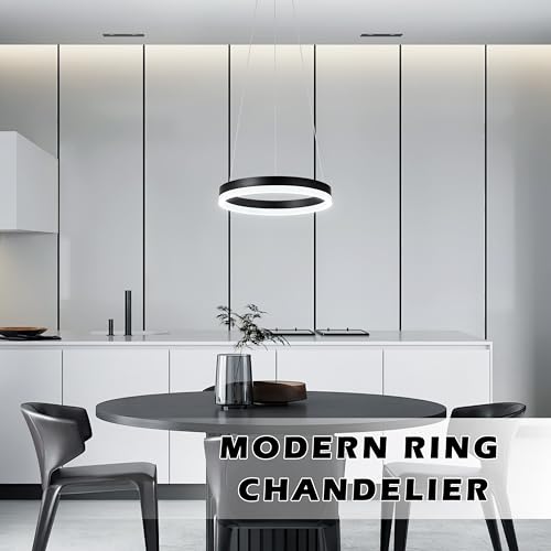 12" Black Led Ring Chandelier Ring Modern Led Chandelier Modern Pendant Lights Adjustable Height Light Contemporary Light Fixture for Kitchen Island Bedroom Dining Room Living Room