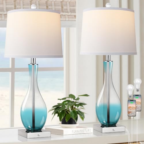 27" Glass Table Lamps with USB Ports (2 Count)