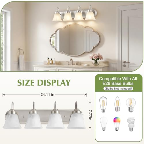 4 Light Brushed Nickel Vanity Light for Bathroom