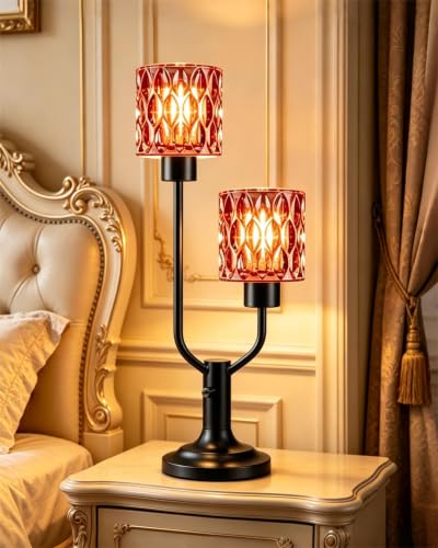Vintage Mid Century Modern Table Lamp Red Glass Lamp Gift Dimmable