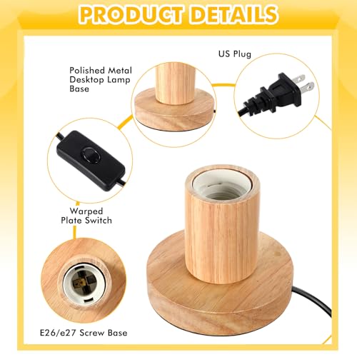 2 Pcs Polished Metal Desktop Lamp Base E26 E27 Screw Light Bulb Holder Sockets Night Light Base Lamp Replacement for Holding Bulb 6 Feet Cord on Off Switch Plug (2 Count)