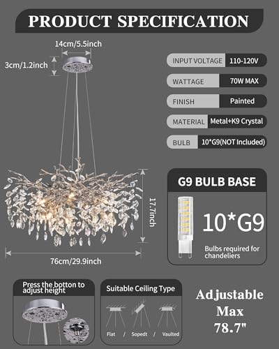 Modern Tree Branch Crystal Chandelier Luxury Silver Crystal Pendant Lighting 30" Contemporary 10