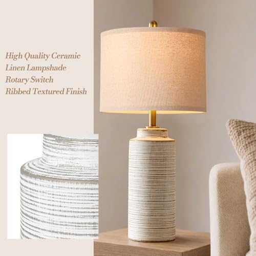 27" Vintage Ceramic Table Lamp Set of 2 (Off-White)