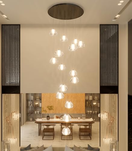 Modern Crystal Chandelier for Staircase 118" Long Black LED Lighting for Foyer Adjustable Ceiling Lighting Fixture for Living Room Hallway Entryway Staircase