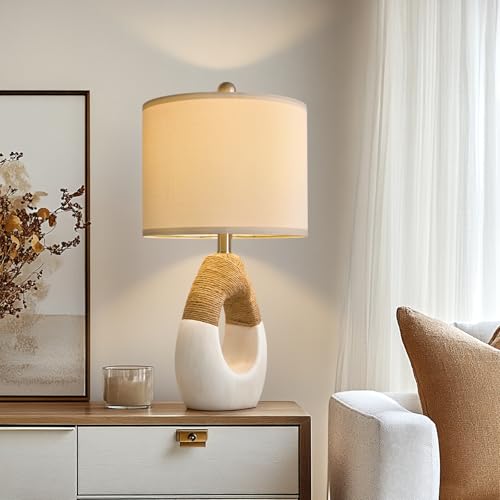 22” Boho Table Lamps for Bedroom Living Room Upgraded Set of 2 Medium Farmhouse Rattan Table Lamps (2 Count)
