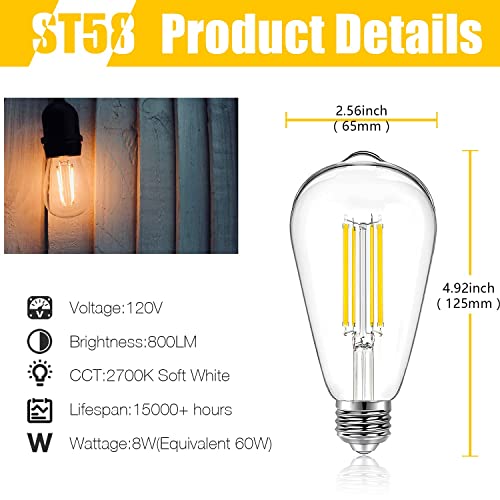 6 Pack Vintage LED Edison Bulbs (6 Count)