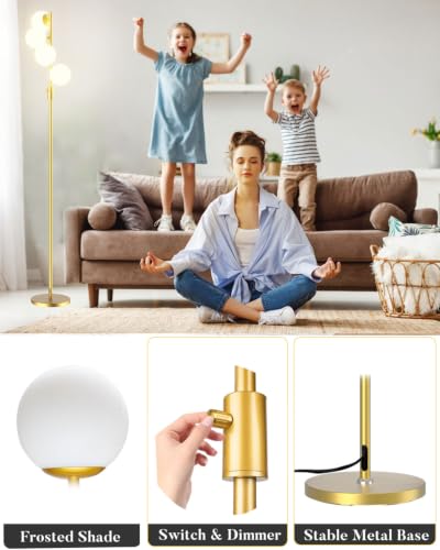 64IN 4 Globe Floor Lamp Dimmable Gold Standing Lamps with 4PCS 3000K Bulbs Warm White (4 Count)