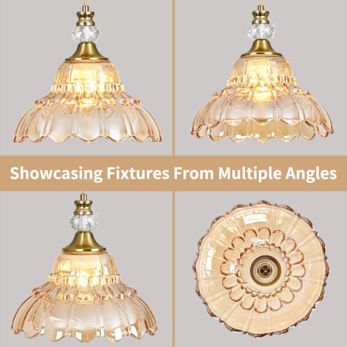 1 Piece Vintage Chandelier in Brushed Gold Finish with Amber Flower (1-Light / Gold and Amber)