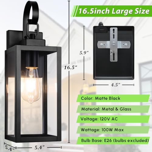 16.5” Dusk to Dawn Outdoor Wall Lights (Black (Dusk-to-Dawn) / 16.5in)