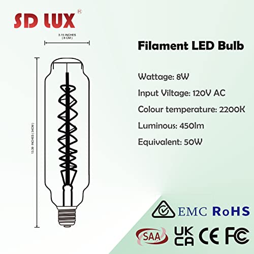 TT80 Large LED Edison Light Bulbs Dimmable 8W 450lm E26 2200K