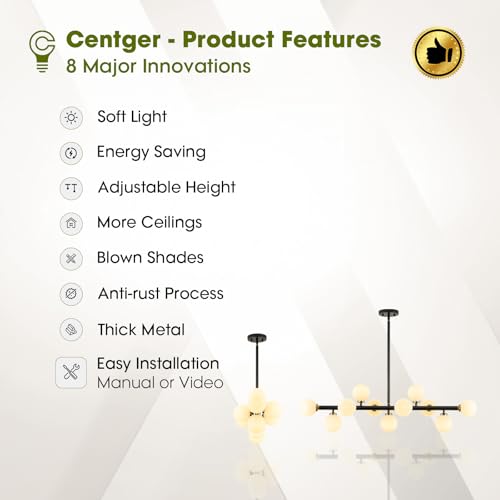 11 Light Black and Gold Sputnik Chandelier with Glass Globe