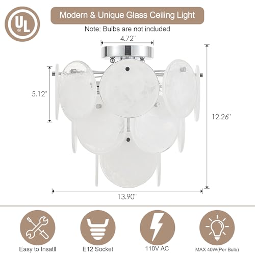 Modern Flush Mount Glass Ceiling Light Chrome Finish