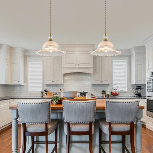 1 Pack Vintage Brushed Gold Crystal Transparent Glass Pendant Light Fixture (Golden / 1-Light)